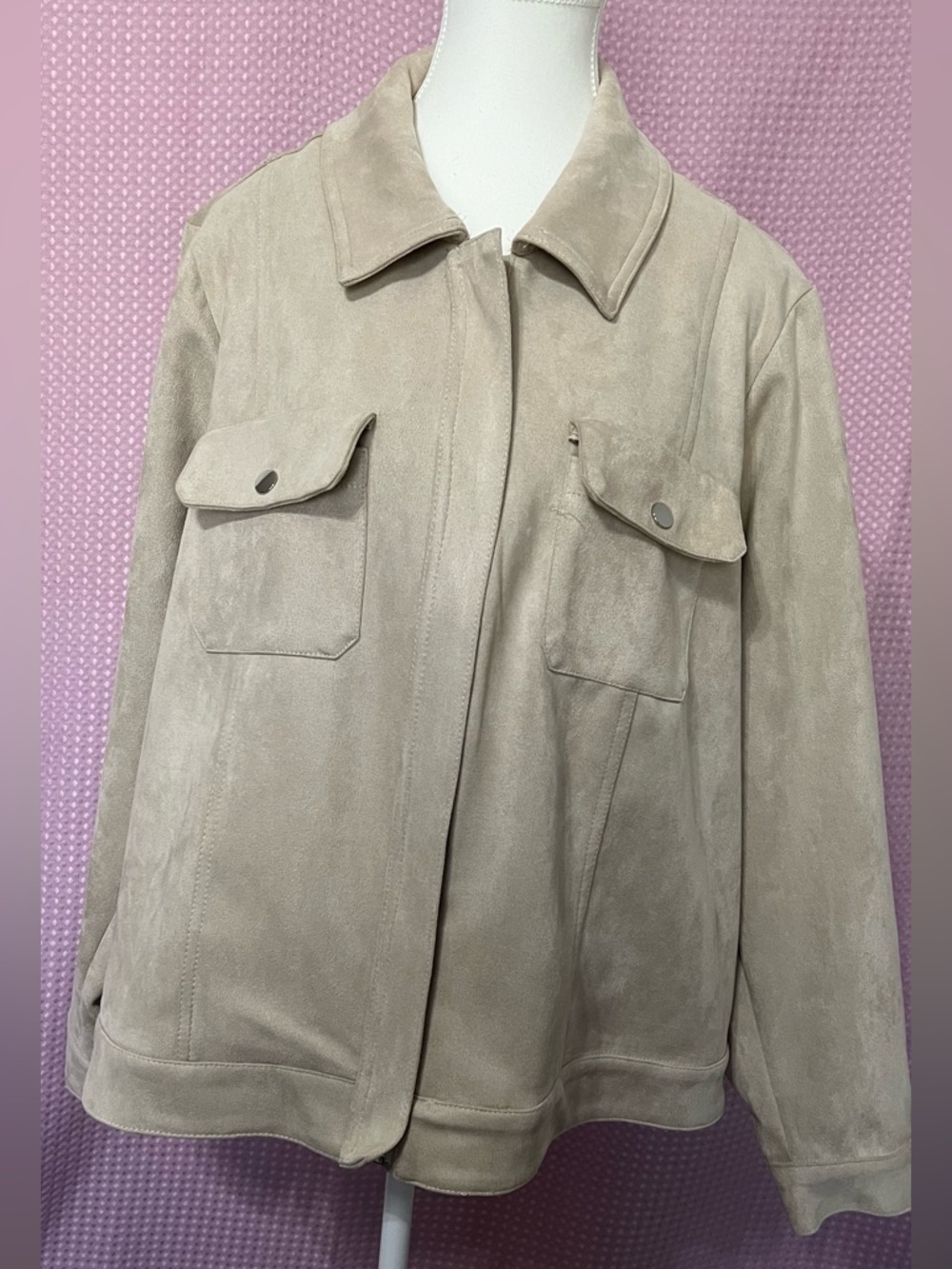 Magaschoni Beige Suede Military-Style Field Jacket